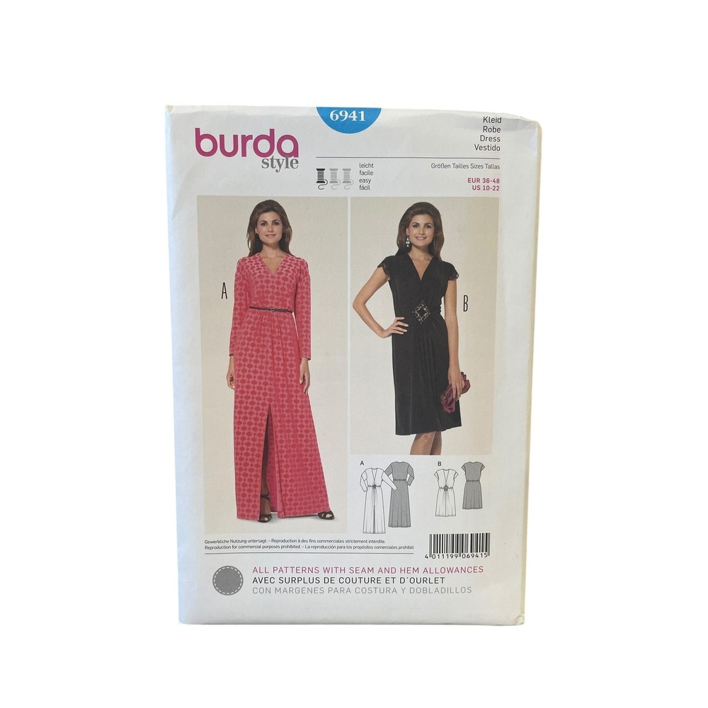 Burda Style Dress Sewing Pattern Women Size 10-22 6941 Semi-Fitted Jersey Knit